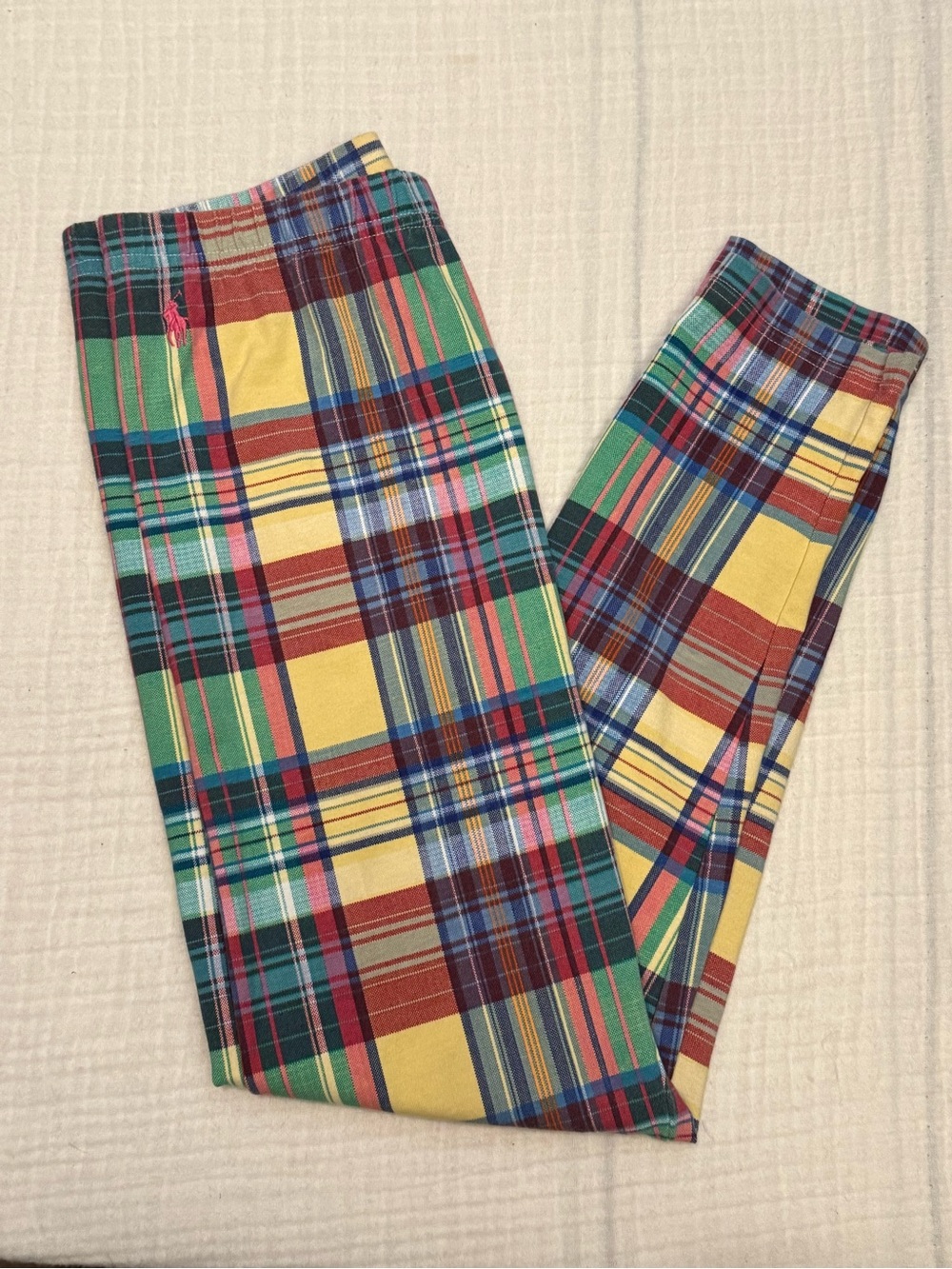 Polo Ralph Lauren Girls Madras Plaid Print Stretchy Jersey Leggings Size Large